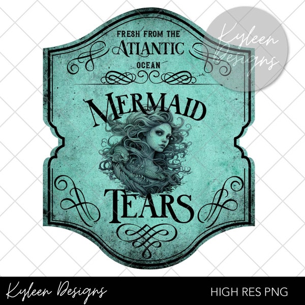 Mermaid Tears label for sublimation, waterslide High res PNG digital file 300dpi