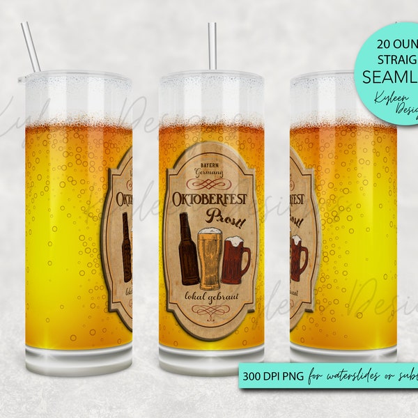 20 ounce straight SEAMLESS October fest craft beer wrap for sublimation, waterslide High res PNG digital file- Straight only
