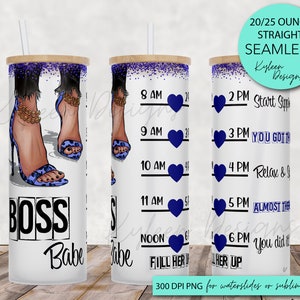 25 oz glass tumbler boss babe Water tracker 20/25 ounce wrap for sublimation, waterslide High res PNG digital file