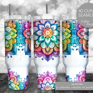 NAADLOZE 40 ounce mandala bloemen beker wrap voor sublimatie, glijbaan digitaal png-bestand met hoge resolutie