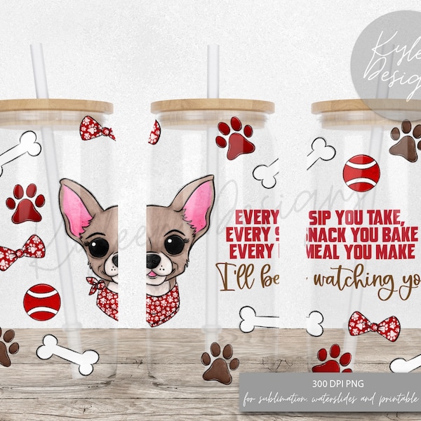 16 ounce Chihuahua Dog PNG SVG high res digital file beer-coffee glass for UVDTF, sublimation etc