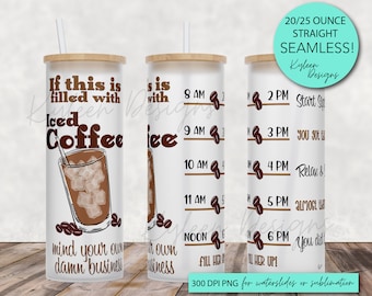 25 oz frosted glass tumbler png, Iced coffee Tumbler template water tracker High res PNG digital file_PG version