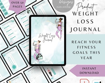 Weight Loss Journal PDF download, edit in goodnotes, over 50 pages!  This is a DIGITAL ITEM!   Super Easy!  Exclusive Design