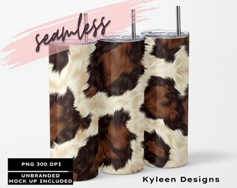 SEAMLESS Cowhide 20 ounce tumbler wrap for sublimation, waterslide High res PNG digital file- Straight only