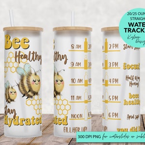 25/20 oz frosted glass tumbler png, Bee hydratedTumbler template water tracker High res PNG digital file