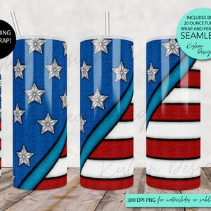 SEAMLESS flag 20 ounce wrap for sublimation, waterslide High res PNG digital file- Straight only, includes matching pen wrap