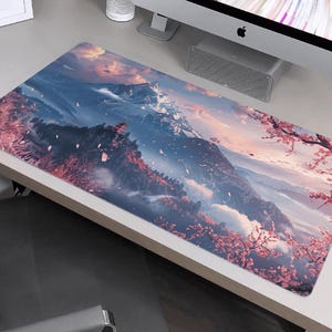 Japanese Desk Mat Japan Sakura Mountain View Large Gaming Mouse Pad Aesthetic Workspace Decor Unique Gift for Desk Setup Office
