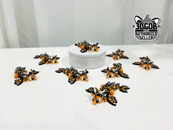 3D Printed Flexi Butterfly Mini Dragon Figurine Decor, Fidget Toy