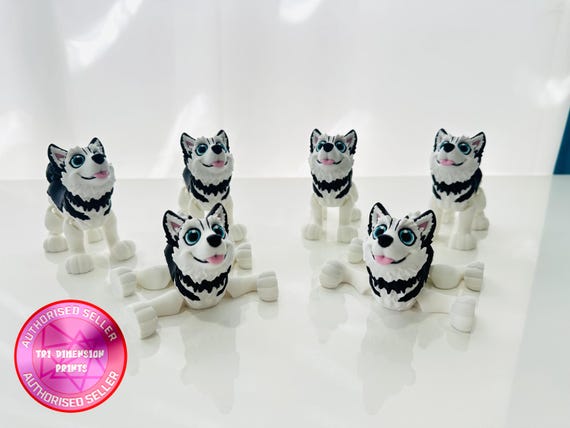 Flexi Husky Dog | Flexi Figurine | 1 Size | Colored Figure | 3D Printed | Decor | Cute Art | Gifts| Dog