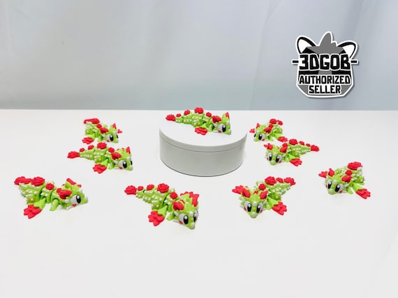 3D Printed Flexi Cactus Bloom Mini Dragon Figurine Decor, Fidget Toy
