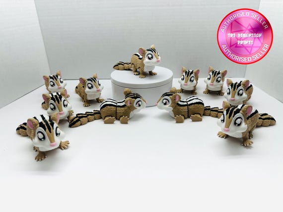 Flexi Chipmunk | 2 Sizes 3 or 6 Inches | 3D Printed | Articulated | Custom Figurine | Cute | Adorable | Chipmunk | Wildlife