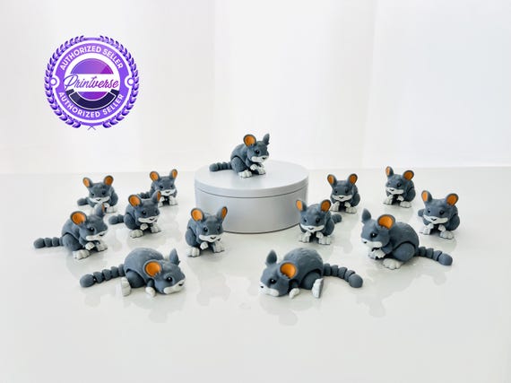 Flexi Chinchilla Articulated Fidget | Flexi Figurine | 3 Sizes 3 to 7 In | Colored Figure | 3D Printed | Decor | Cute Art | Chinchilla