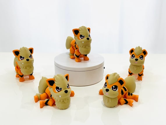 Flexi Growlithe & Arcanine Figurine SuperCrazyPrints Design | Colored Flexi Figurine | 3D Printed | Decor | Cute Art |