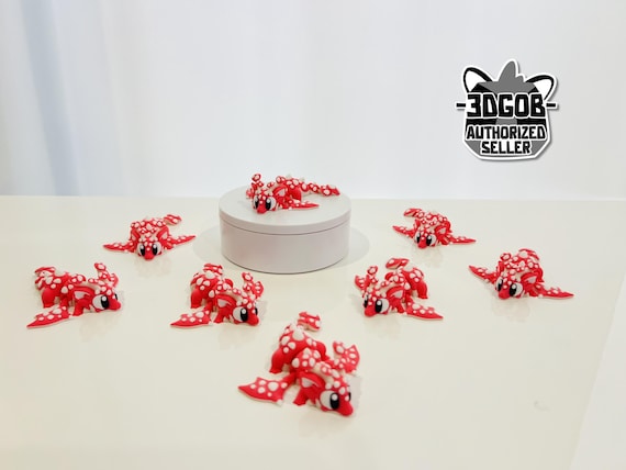 3D Printed Flexi Mushroom Mini Dragon Figurine Decor - Fidget Toy - F13