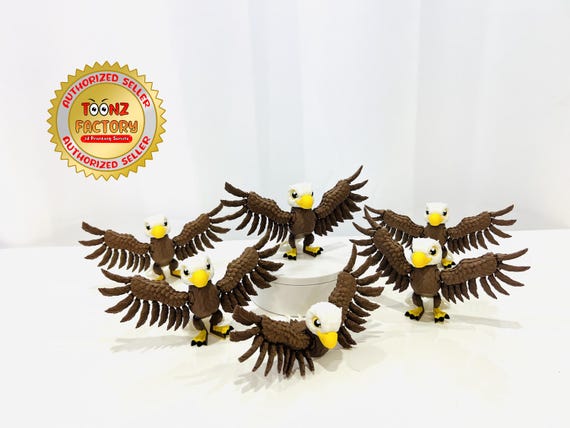 Flexi Bald Eagle | 3 Sizes 3 to 8 Inches | 3D Printed | Articulated | Custom Figurine | Cute | Adorable | Bald Eagle | Wildlife