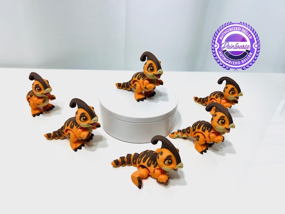 3D Printed Flexi Articulated Baby Parasaurolophus Figurine: Articulated Fidget Decor