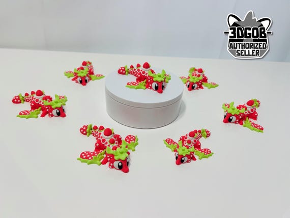 3D Printed High Details Flexi Strawberry Mini Dragon + Egg Figurine Decor, Fidget Toy I12