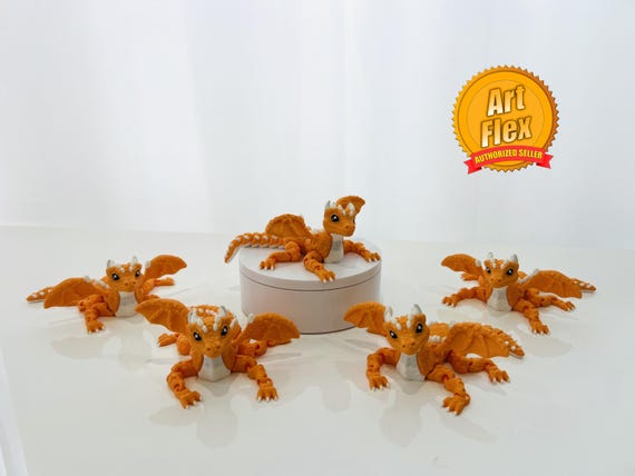 Flexi Baby Fire Dragon | Flexi Figurine | 1 Size 3 Inches | Colored Figure | 3D Printed | Decor | Cute Art | Baby Fire Dragon | Gifts