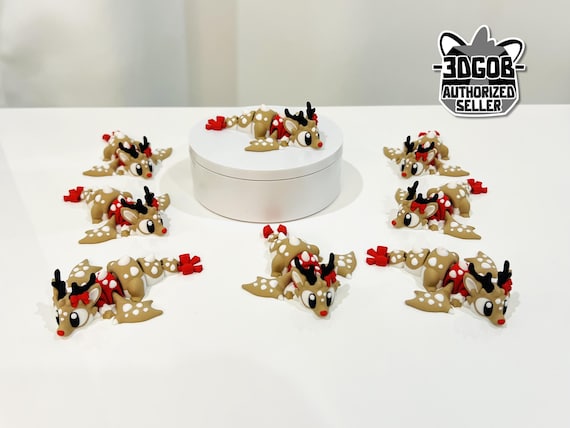 3D Printed Flexi Reindeer Mini Dragon Figurine: Christmas Decor, Fidget Toy - F13