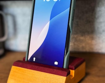 Handgemachter Telefonständer aus Holz - Purpleheart & Ahorn