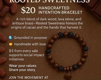 Rooted Sweetness Bracelet – Wood and Lava Stone | Chocolate-Inspired Ethical Jewelry | Handmade Gift with Meaning | Beads of Change
