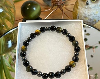 Regal Shield Bracelet– Hematite, Onyx, and Tiger’s Eye Protection Bracelet for Strength- Balance, Grounding Energy Bracelet for Men- Women