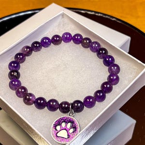 Paw of Serenity Bracelet - Amethyst with Purple Dog Paw Charm - Healing Anti-Stress Crystal Jewelry for Animal Lovers