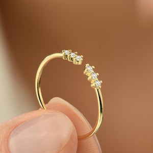 14k Gold Diamond Cuff Ring, Open Cuff Ring, Open Diamond