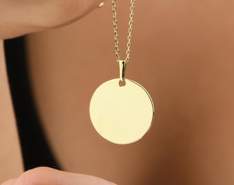 14K Gold Personalized Disc Necklace, Double Sided Engraving, Charm