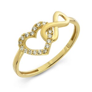 Diamond Infinity Heart 14k Gold Ring, Stacking Love Ring