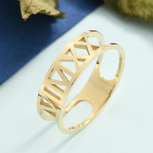 14k Solid Gold Roman Numeral Ring, Custom Name Ring, Anniversary, Personalized Ring, Special Date Dinty Ring, Birthday & Graduation Gift
