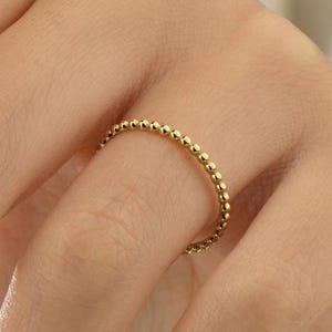 14k Solid Gold Bubble Ring, Minimalist Beaded Band