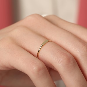 Personalized 14k Solid Gold Tiny Signet Ring, Engraved Stacking Ring, Customize Name Ring, Ultra Thin Initial Ring, Minimalist Designed Ring