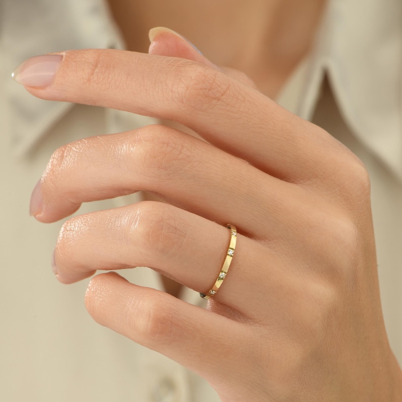 Dainty 14k Gold Diamond Eternity Band, Minimalist Stacking Ring - Etsy