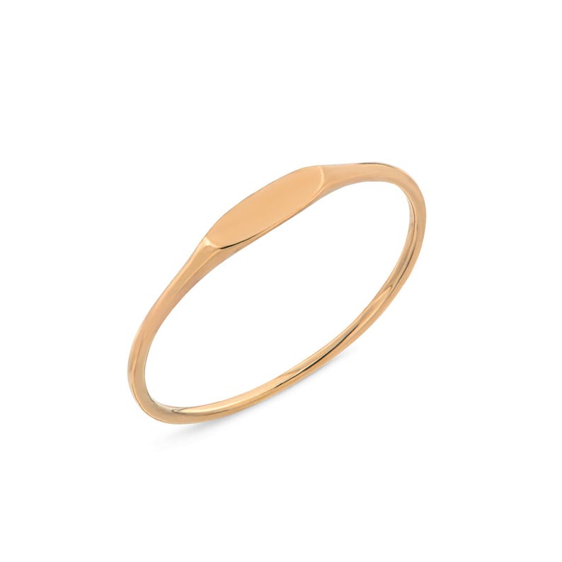 Personalized 14k Solid Gold Tiny Signet Ring, Engraved Stacking Ring, Customize Name Ring, Ultra Thin Initial Ring, Minimalist Designed Ring