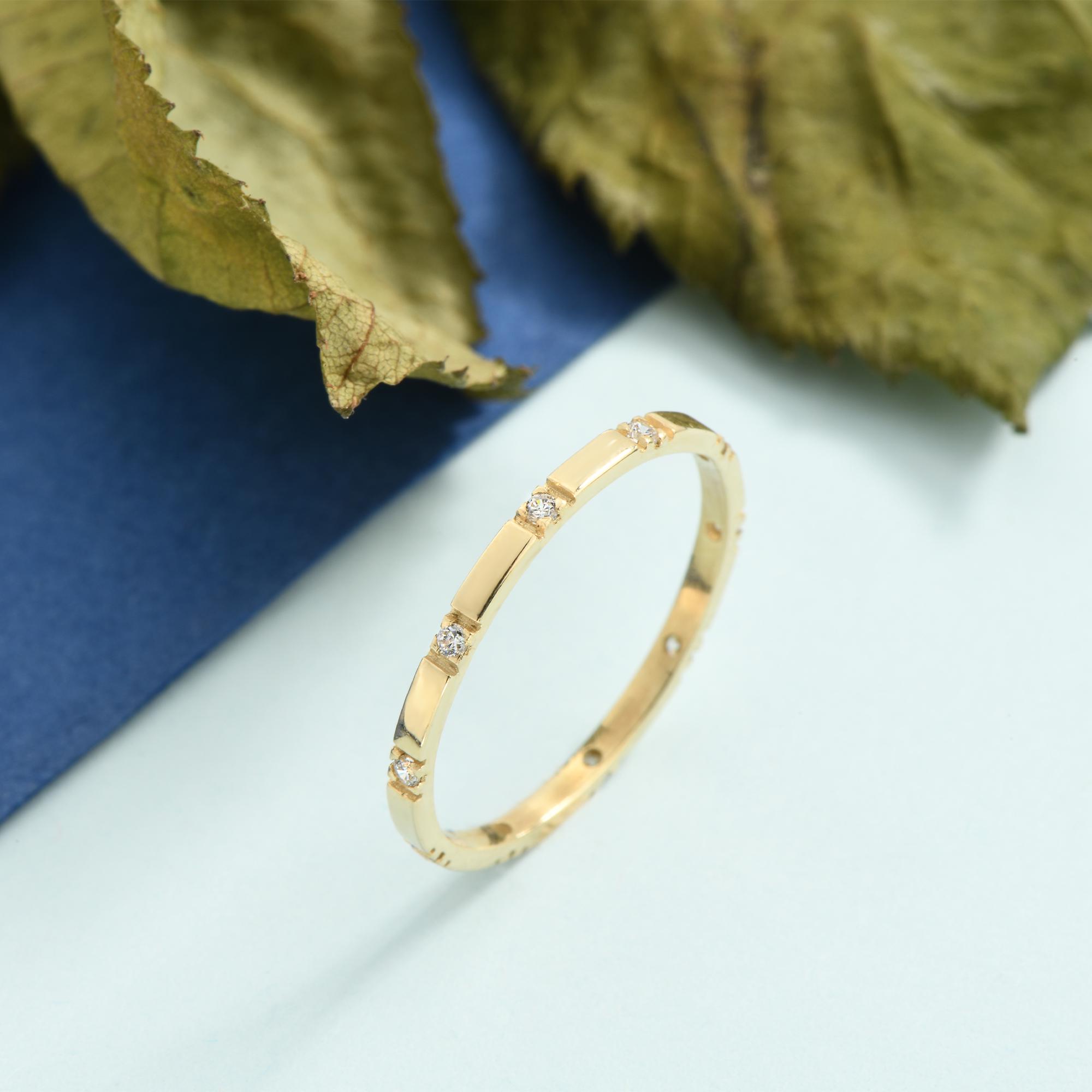 Dainty 14k Gold Diamond Eternity Band, Minimalist Stacking Ring - Etsy