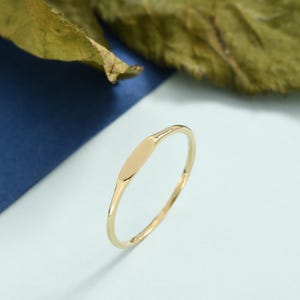 Personalized 14k Solid Gold Tiny Signet Ring, Engraved Stacking Ring, Customize Name Ring, Ultra Thin Initial Ring, Minimalist Designed Ring