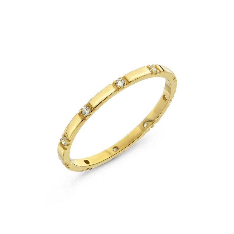 Dainty 14k Gold Diamond Eternity Band, Minimalist Stacking Ring - Etsy