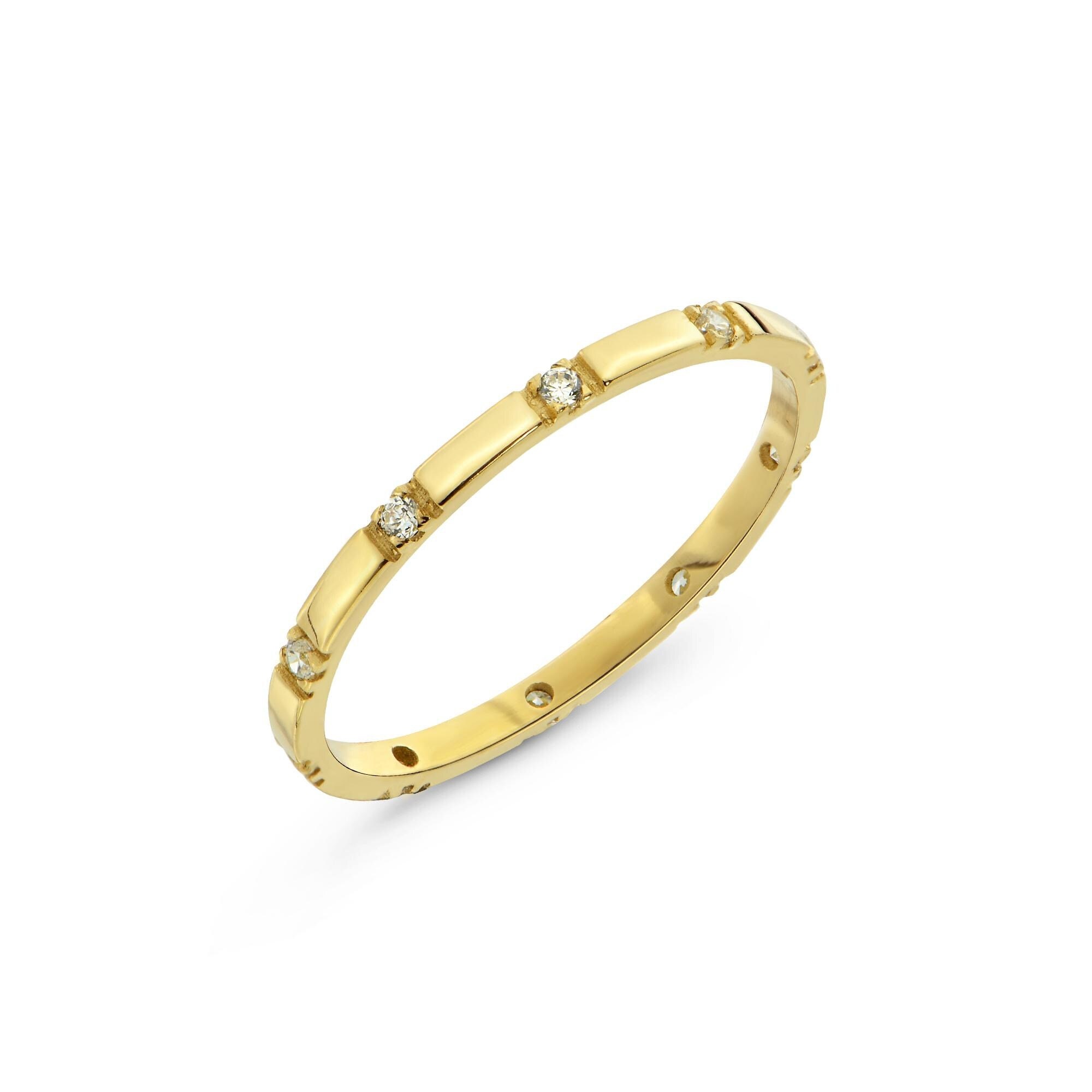 Dainty 14k Gold Diamond Eternity Band, Minimalist Stacking Ring - Etsy