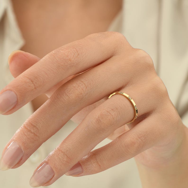 Dainty 14k Gold Diamond Eternity Band, Minimalist Stacking Ring - Etsy