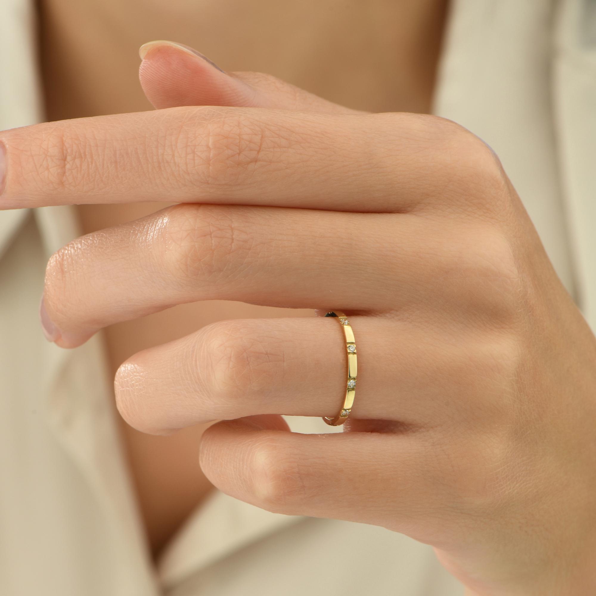 Dainty 14k Gold Diamond Eternity Band, Minimalist Stacking Ring - Etsy
