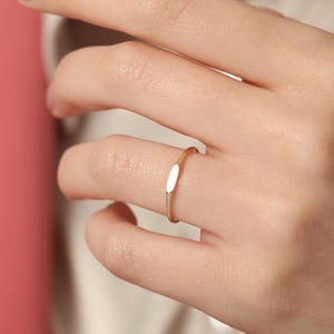 Personalized 14k Solid Gold Tiny Signet Ring, Engraved Stacking Ring, Customize Name Ring, Ultra Thin Initial Ring, Minimalist Designed Ring