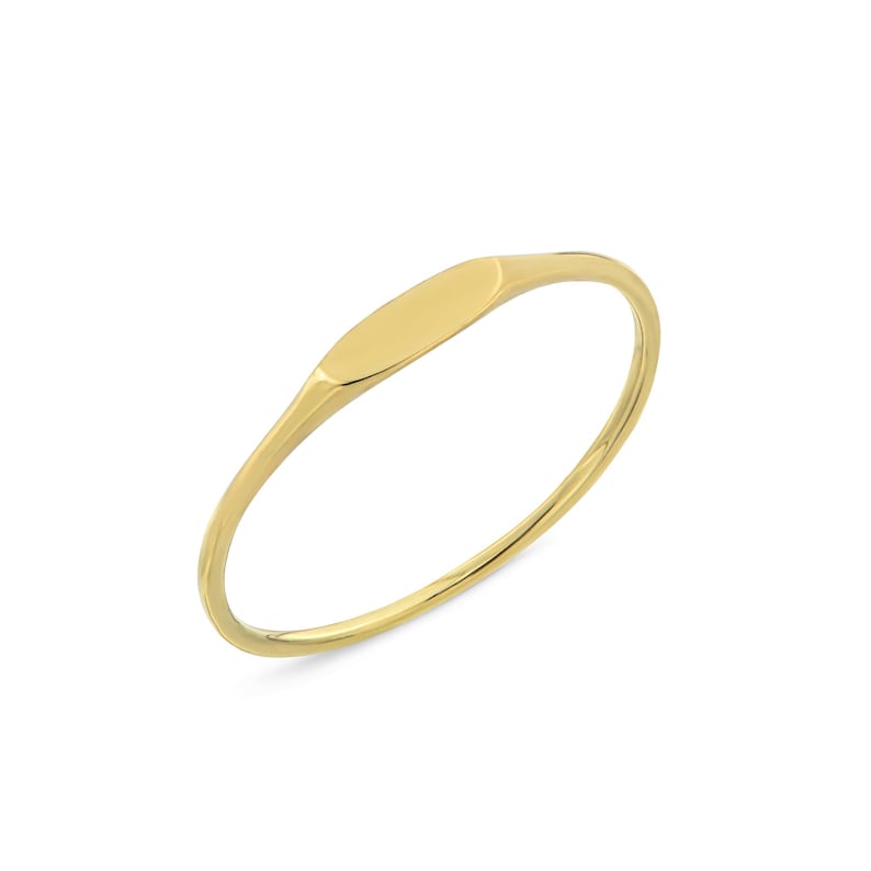 Personalized 14k Solid Gold Tiny Signet Ring, Engraved Stacking Ring, Customize Name Ring, Ultra Thin Initial Ring, Minimalist Designed Ring