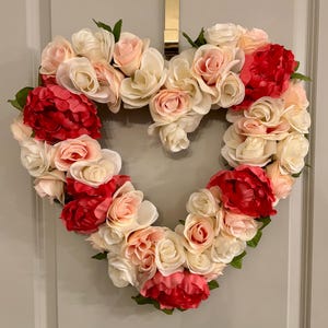 Heart Rose Wreath: Valentine&#39;s Day Peony Door Decor (21&quot;)