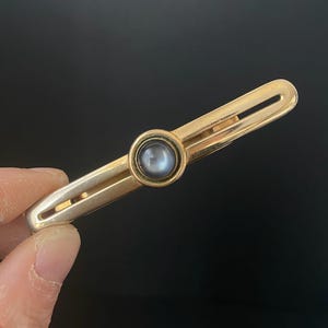 A0111 Vintage SWANK goudkleurige stropdassluiting / blauwe edelsteenaccent / dasspeld uit het midden van de eeuw voor heren
