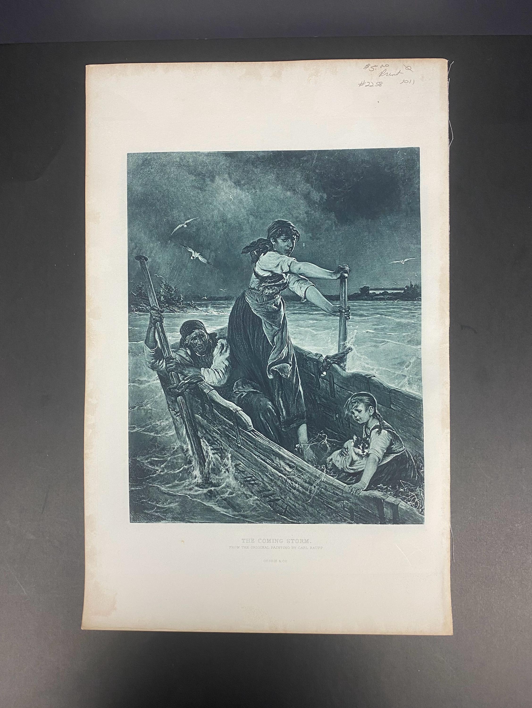 A0057 Antique The Coming Storm Etching From The Original Painting By Carl RAUPP /Antique Print 1888 /GEBBIE &CO
