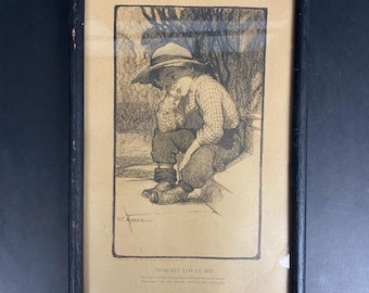 A0072 Antique V.C.Anderson Framed Print &quot;nobody Loves Me&quot;/1905 Charles Scribner/original Wood Frame /Home Wall Décor Collection