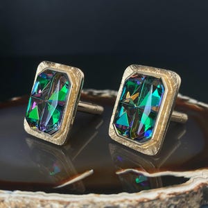 A0107 Vintage Mid Century Shield Cufflinks / Large Multicolor Rhinestone Cufflinks / Retro Gift for Men / Classic Men&#39;s Jewelry