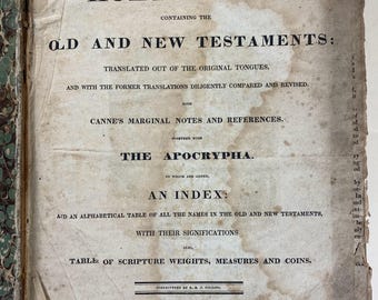A0086 Antique 1827 Holy Bible with Marginal Notes/Large Heavy Antique Bible 1827 /Old Testaments /New Testament /Bible References & Notes