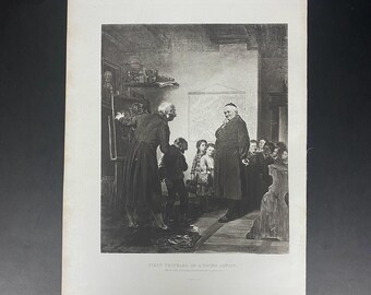 A0064 Original 1884 Art Print Gravure/First Troubles Of A young Artist/ GEBBIE& Co  /Wall Décor Poster
